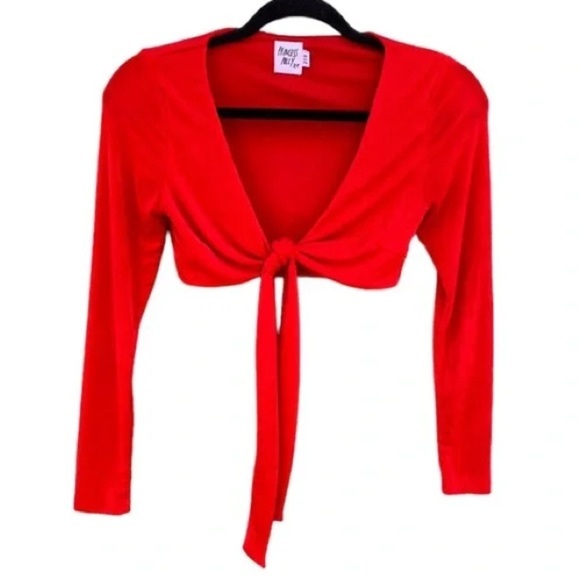 Princess Polly Anaya Red Long Sleeve Wrap Top - Size 0 - Picture 2 of 4